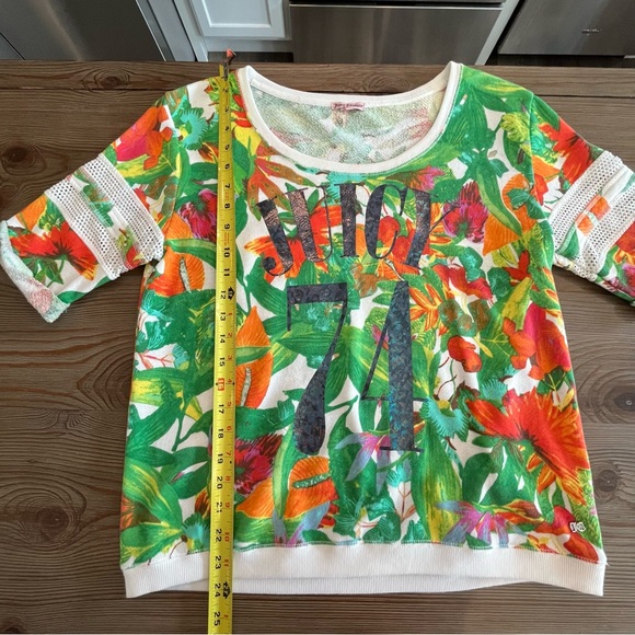 JUICY COUTURE PALM PRINT T-SHIRT TROPICAL RESORT GREEN WHITE TOP CASUAL - Picture 7 of 14